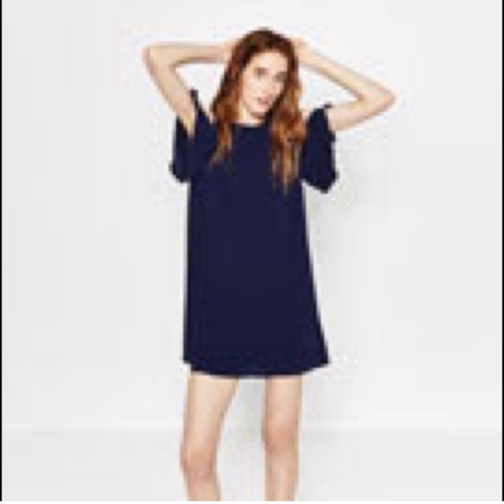 Zara Basic Collection navy blue cold shoulder dress M